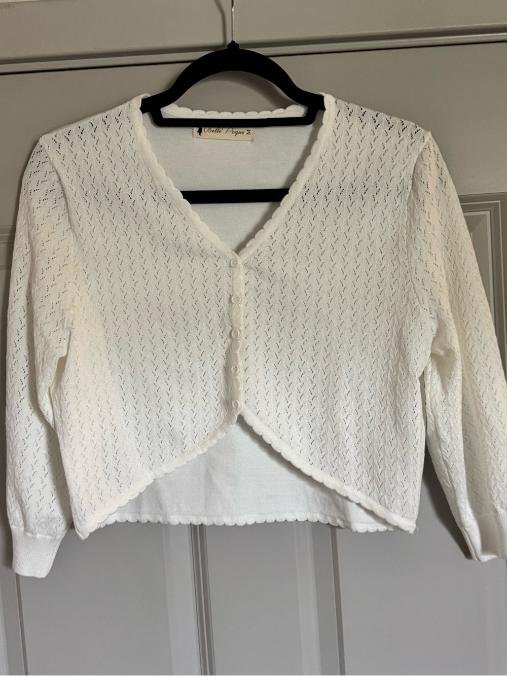 Belle Poque White Button-Front Cropped Cardigan